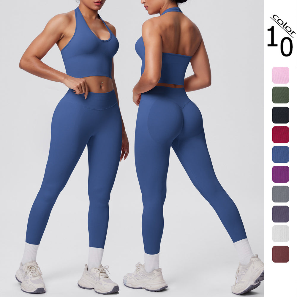 new arrival seamless halter neck beautiful back yoga clothes peach butt tight breathable outdoor running fitness sports suit
