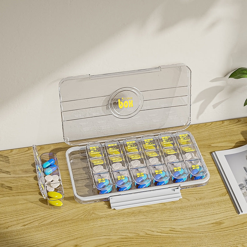 Portable seven days a week, portable, small medicine box, medicine dispenser, three meals a day, mini medicine reminder box