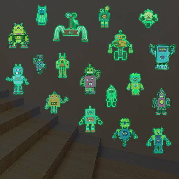 Cartoon luminous robot fluorescent wall sticker living room bedroom children's room decoration self-adhesive sticker luminous luminous wall sticker