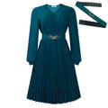 D497 european and american cross-border new independent station v neck fashion elegant elegancepure color pleated plus size african dress
