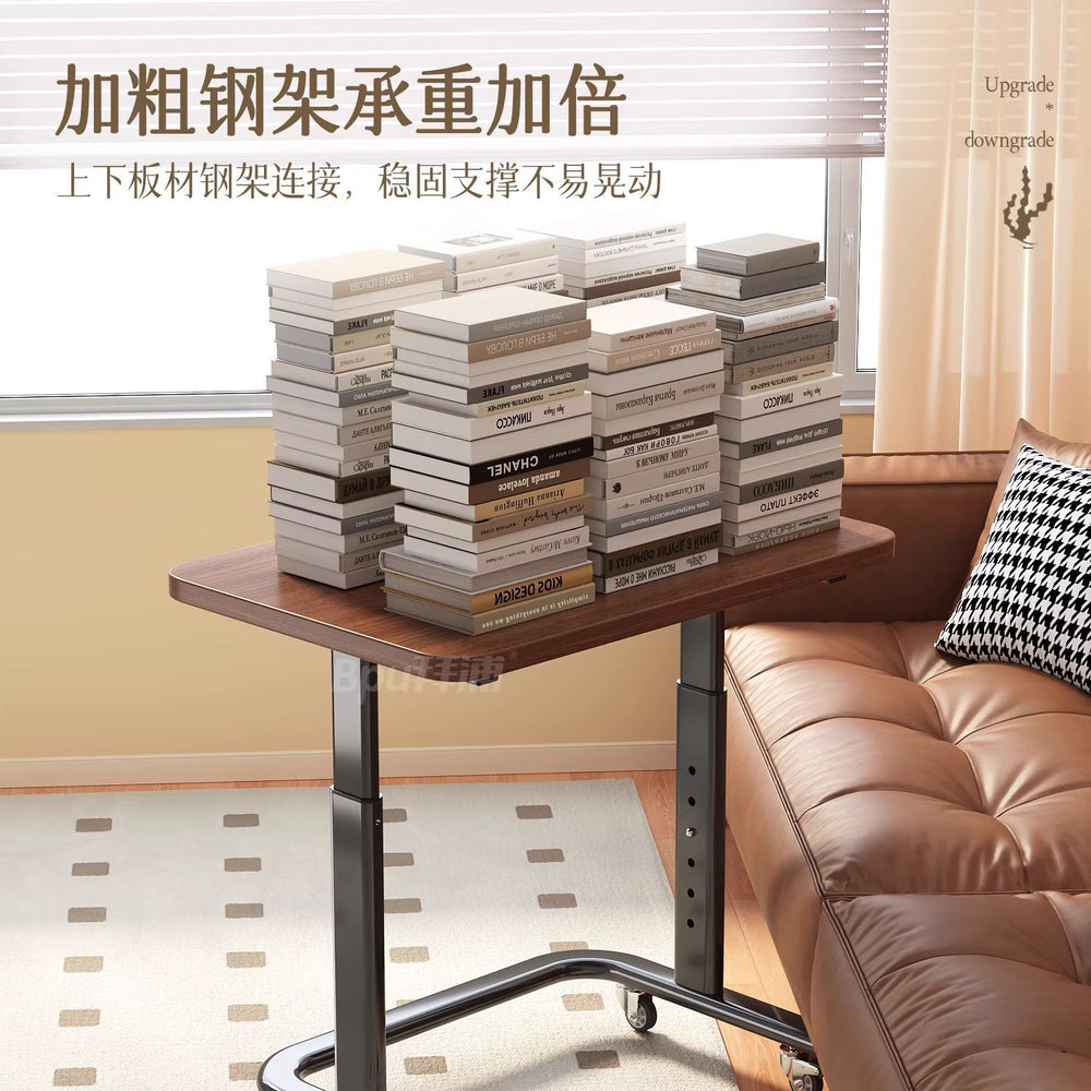 Adjustable height mobile desk with universal wheels, bedside table, reinforced legs, home desk for bedroom, living room, sofa, study table