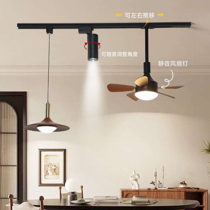 Vintage restaurant track chandelier wabi wind movable bar spotlight medieval walnut fan dining table light