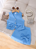 Children's clothing shein cross-border girl suit blue vest + shorts two-piece set