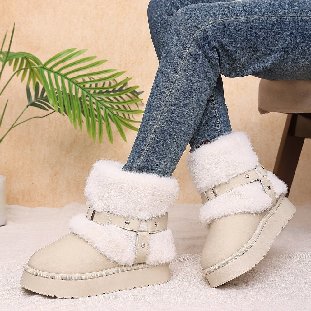 thick sole snow boots for women winternew arrivalfashionexportplus size round toe flats slip-on heattech cotton shoes