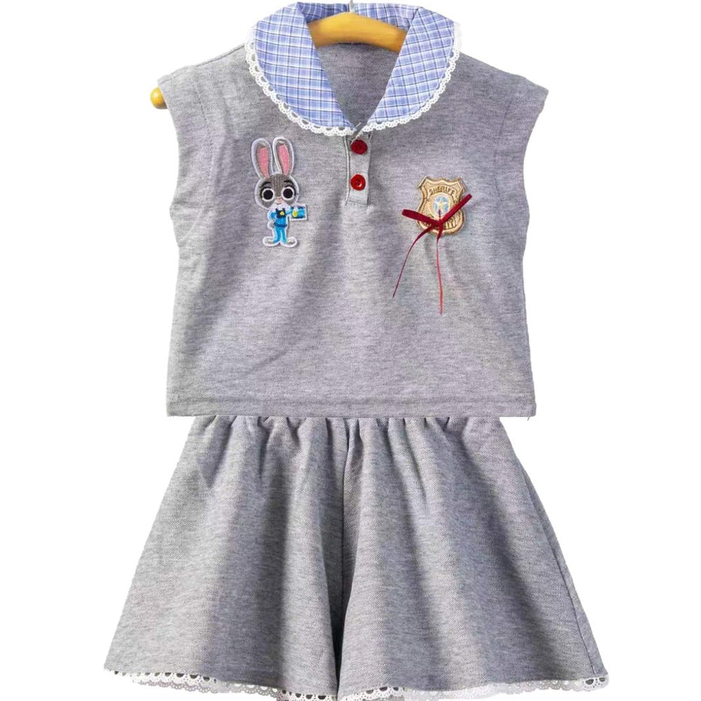 Girls' set: collared vest & lace shorts outfit - preppy zootopia bunny officer two-piece wholesale