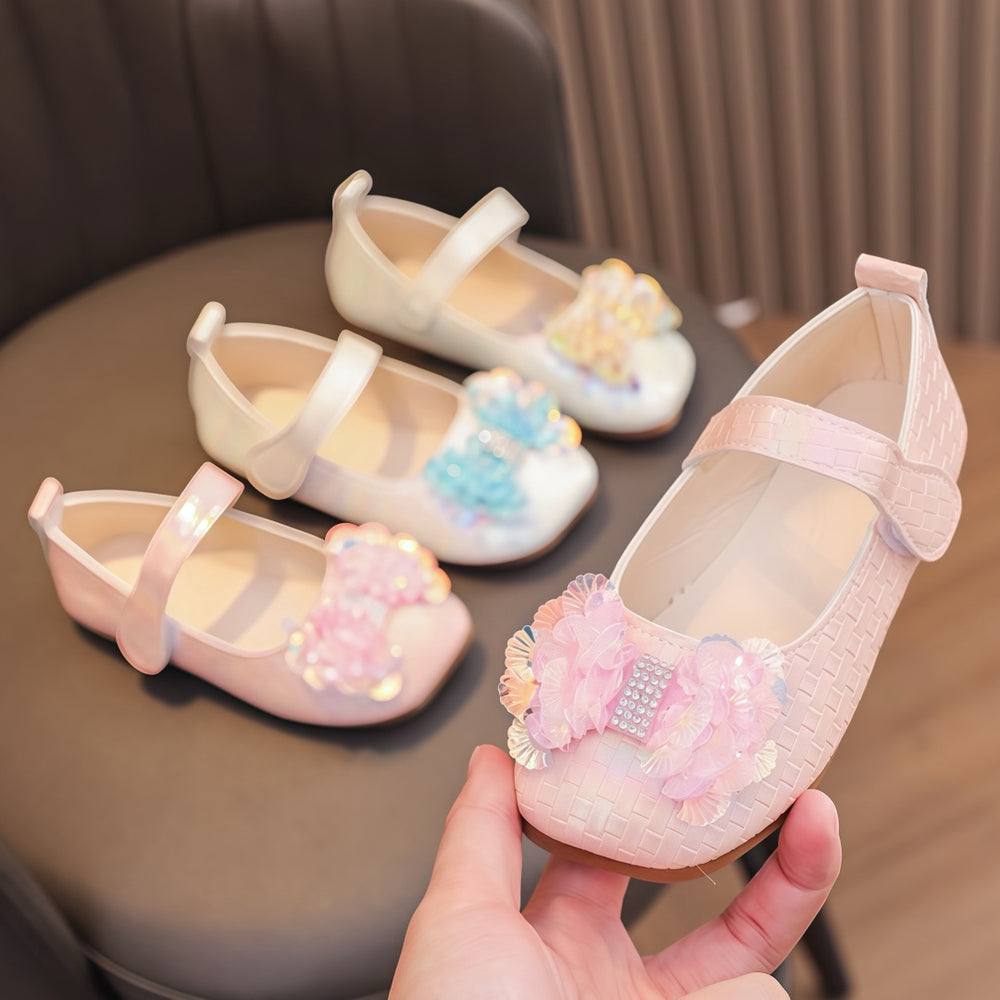 Preppy stylekidsflats square toe springnew arrivalk-style big bowsgirl princess shoes children's leather shoes