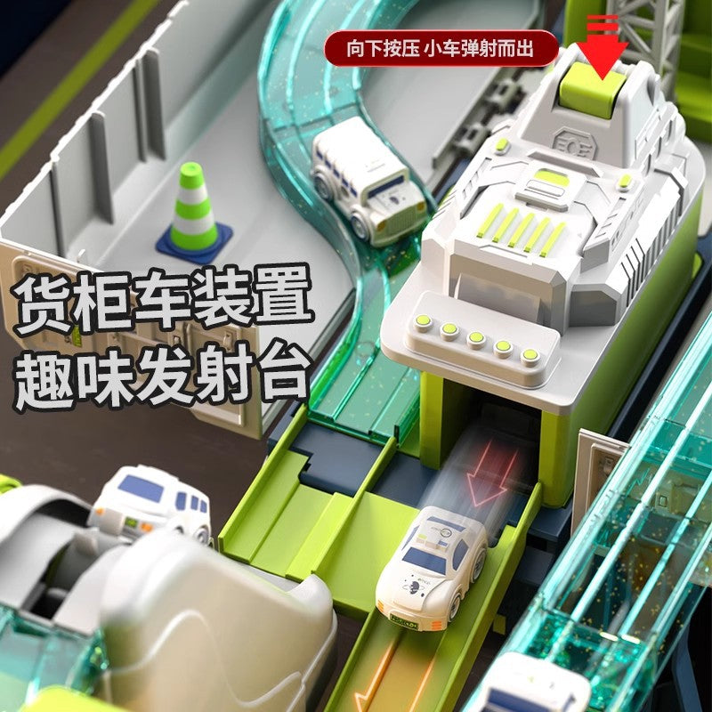children's alloy container truck space rail car crane large truck car engineering vehicle toy set