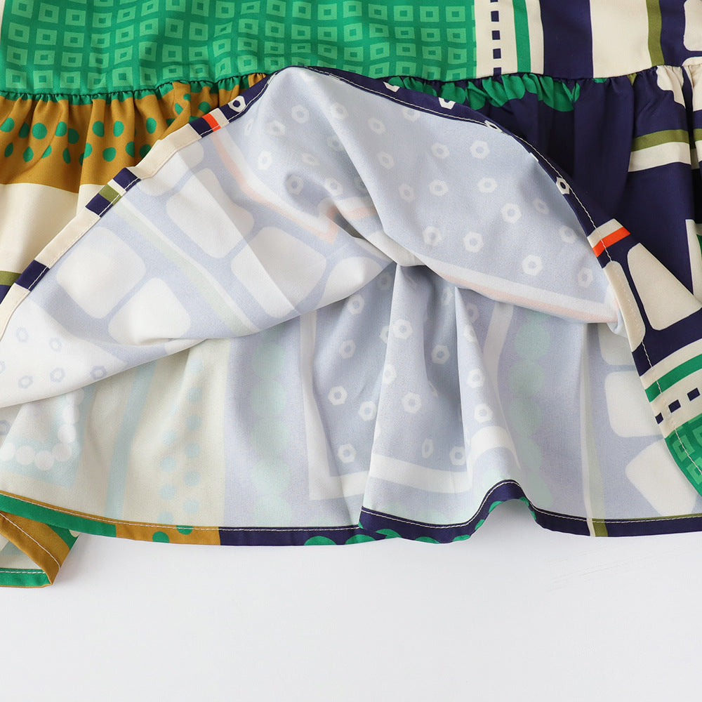 Girls'  summer new arrival: geometric print dress, ethnic style halter dress, exclusively for cross-border e-commerce, designed for the us and european markets