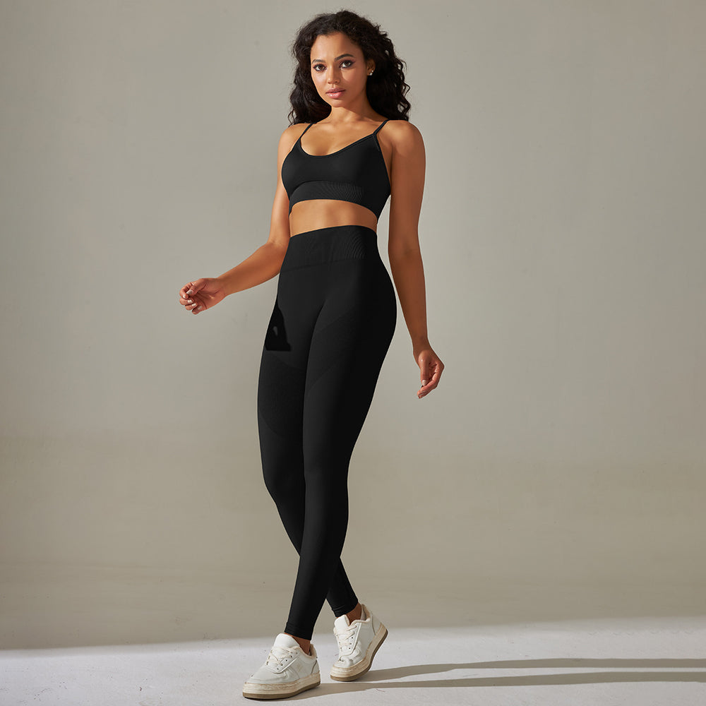 New arrival cross-border fashion seamless back cross double shoulder strap sports vest bra suit running fitness yoga pants
