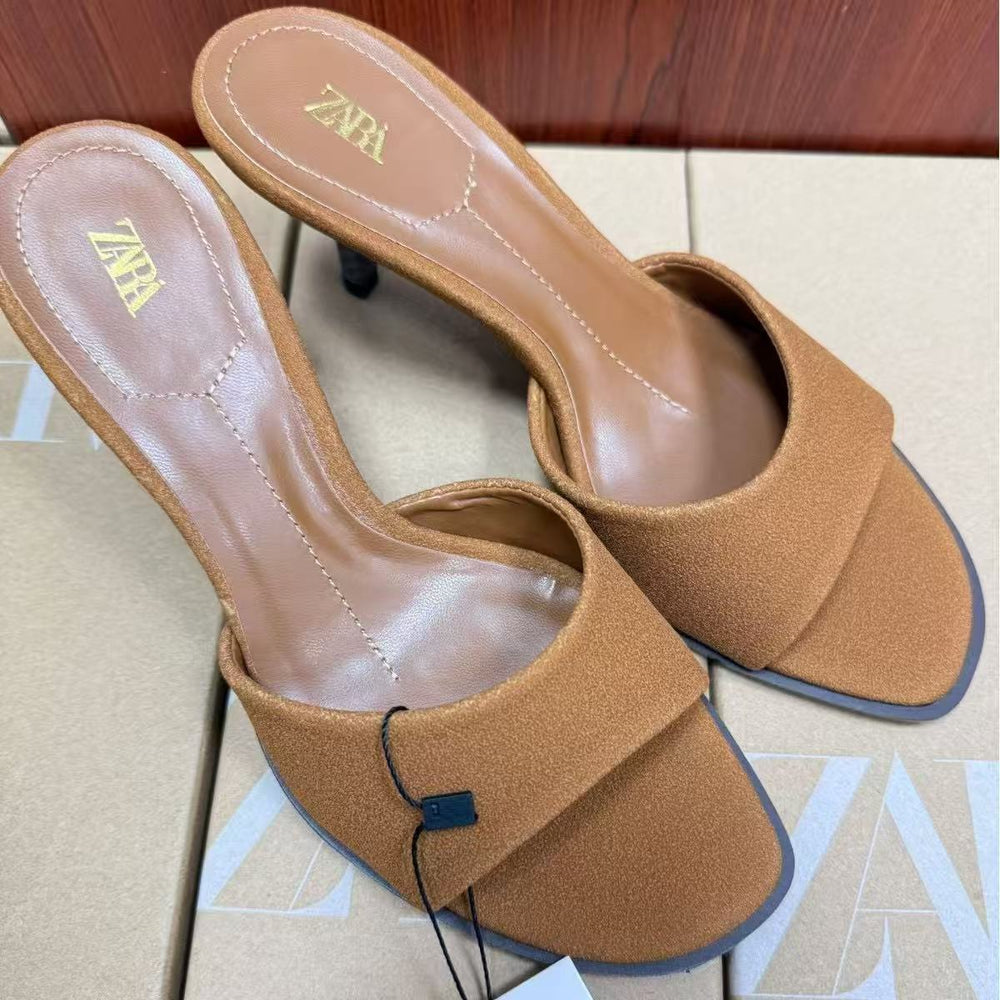 Za women's high heel sandals - 2025 summer new collection: pointed-toe stiletto thong sandals with open toe and slingback design