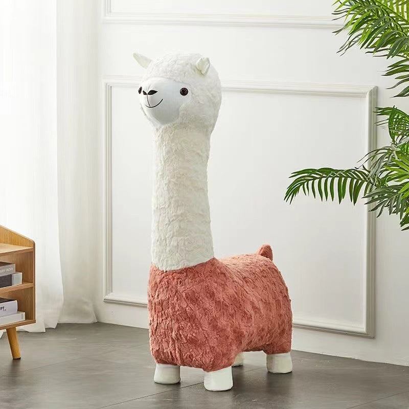 Alpaca seat with wheels Internet celebrity pulley stool large plush giraffe seat cute
