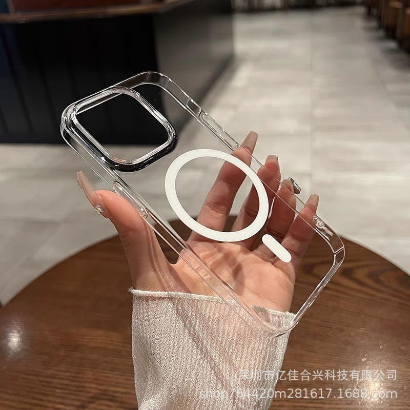Iphone17/16promax mobile phone case pc hard case magnetic transparent with lens film suitable for apple 14/13 set