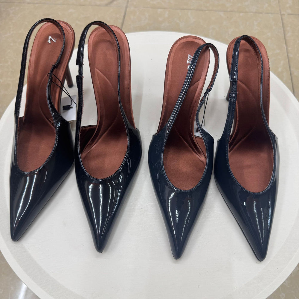 Spanish 2026 spring fashion professional pumps - patent leather effect pointed toe hollow-out stiletto heel sandals