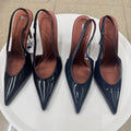 Spanish 2026 spring fashion professional pumps - patent leather effect pointed toe hollow-out stiletto heel sandals