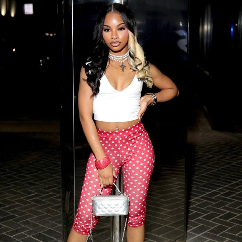 ins same style european and american clothing new arrivalfashioneasiest for match polka dot printing style mid-waist tight casual