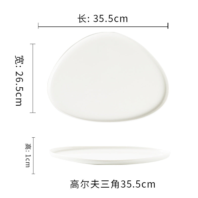 Pure white special-shaped ceramic plate for homeasymmetrical dish plate triangular steak plate western restaurant casual plate kitchen