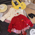 Girls' cute strawberry plaid lace-trimmed knit cardigan with skirt detail - new autumn sweet & chic long-sleeve top