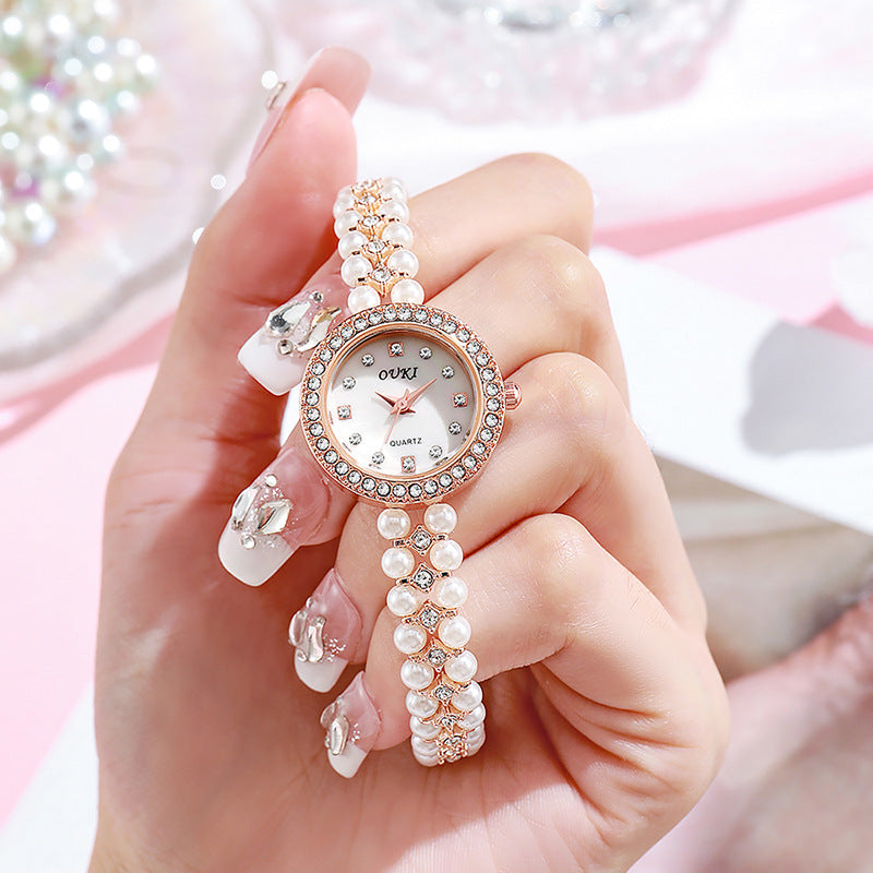 Ouki pearl chain small dial watch women's light luxury high-value mother-of-pearl dial ladies watch wholesale