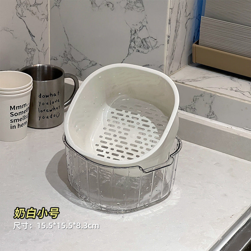 Double-layer new arrival drain vegetable basket fruit plate fruit living room plastic vegetable basket basket for home kitchen thickened