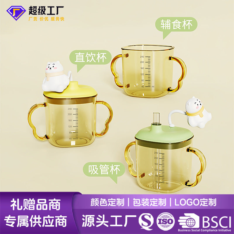 Summer new ppsu high-temperature resistant baby bear water bottle, anti-choking straw cup for home use, children's training cup