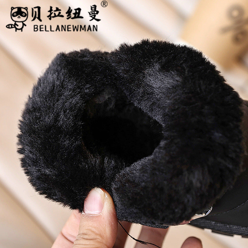 Custom boys' fleece-lined snow boots, new autumn/winter collection, girls' black cotton shoes, thickened ankle boots for students, trendy styles for mid-to-large children