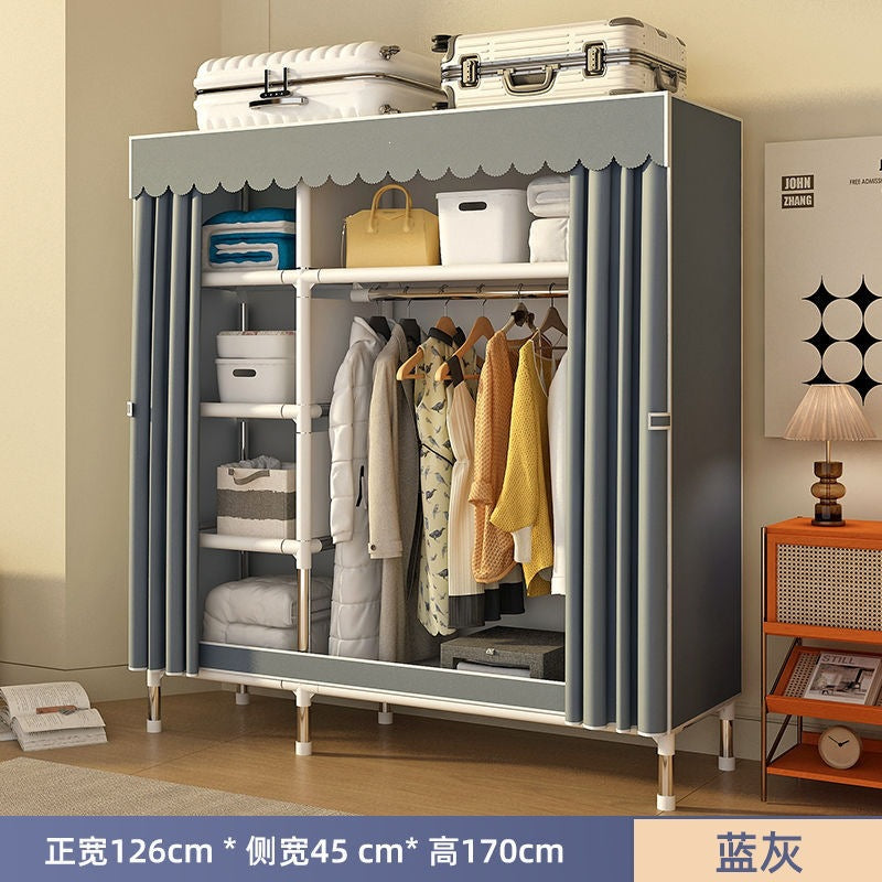 Simple wardrobe for home bedroom steel frame thickened and thickened steel pipe assembled cloth wardrobe rental room strong and durable cabinet
