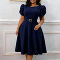 C8654  cross-border fashion:  new women's elegant round neck high-waisted african dress
