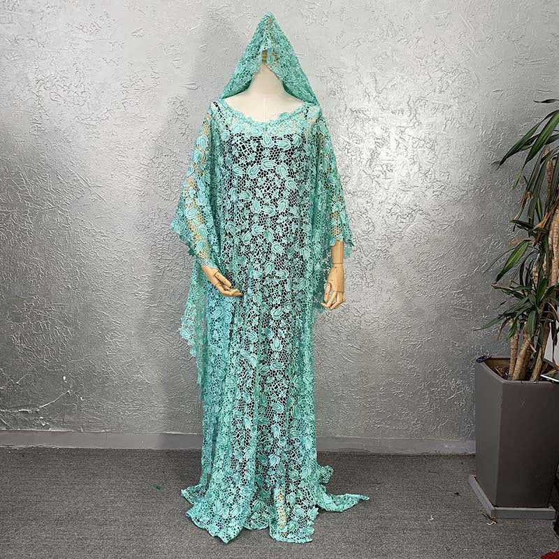 supply looseknitting long skirtelegantwork clothingcasual green pulloverembroidered long skirtmatching headscarf