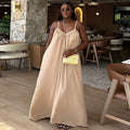 European and american cross-border women's clothing:  summer new arrivals - casual chic v-neck loose slip dress, solid color maxi dress