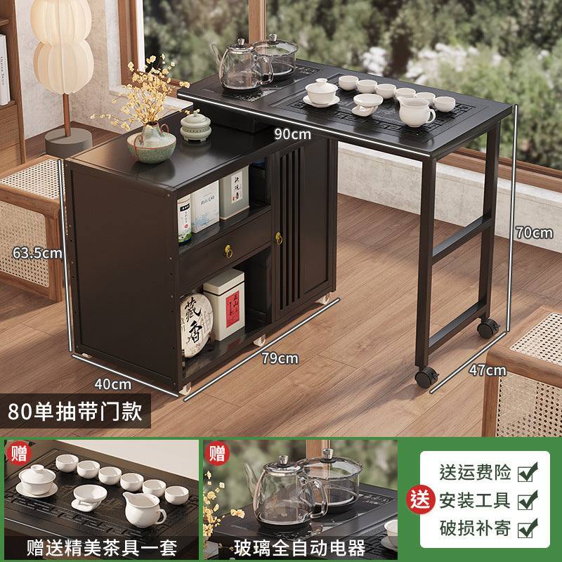 Modern minimalist tea table set - portable, rotating, kung fu tea brewing, all-in-one design for home, small apartments, balcony tea table/tea station