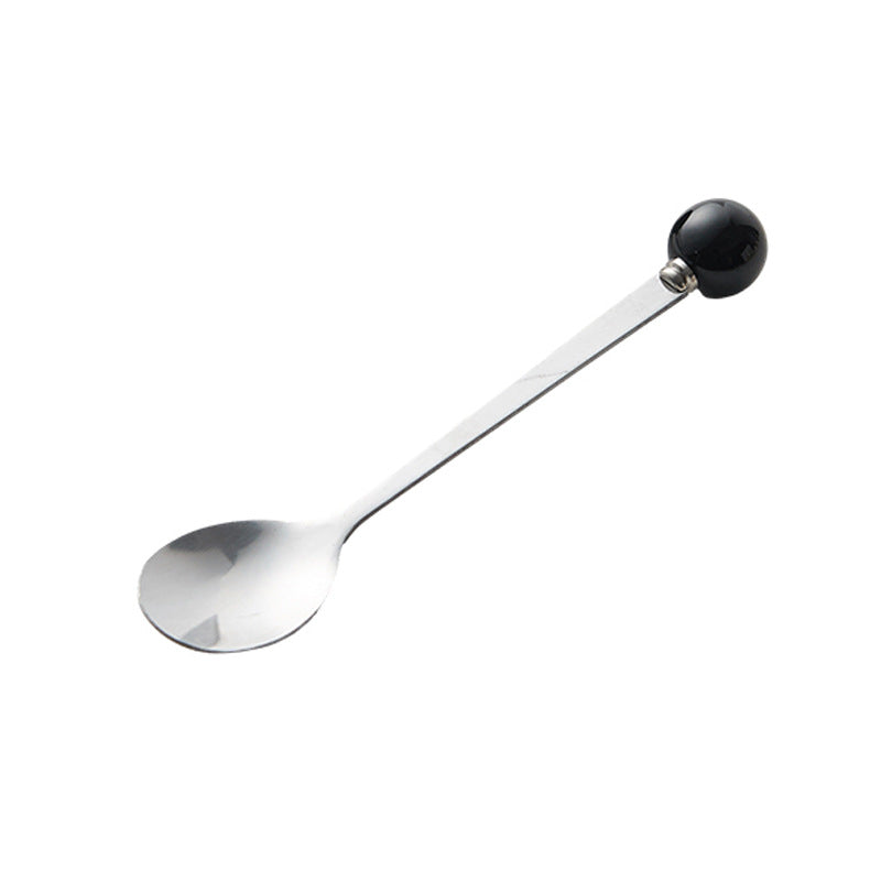 Accessible luxury ceramic ball fruit fork for home stainless steel spoon multi-purpose dessert spoon good-looking glazed pastry fork
