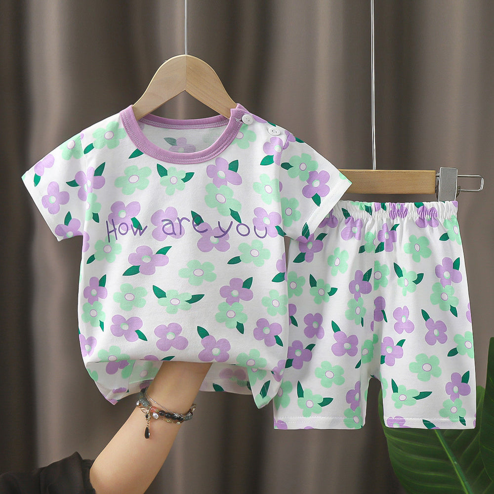 Kids' short-sleeve and shorts set - toddler & children's summer pure cotton underwear - boys' & girls' crew neck t-shirt
