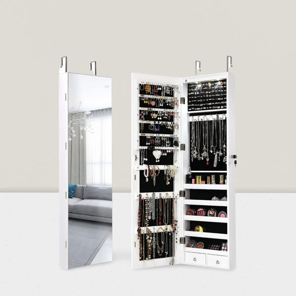 Full-length mirror cabinet Solid wood wall-mounted full-length mirror Home bedroom Jewelry storage Storage fitting mirror cabinet with light