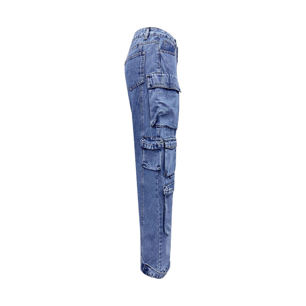 In stock - 20551#  cross-border e-commerce women's fashion european and american ins style new trendy cargo denim pants