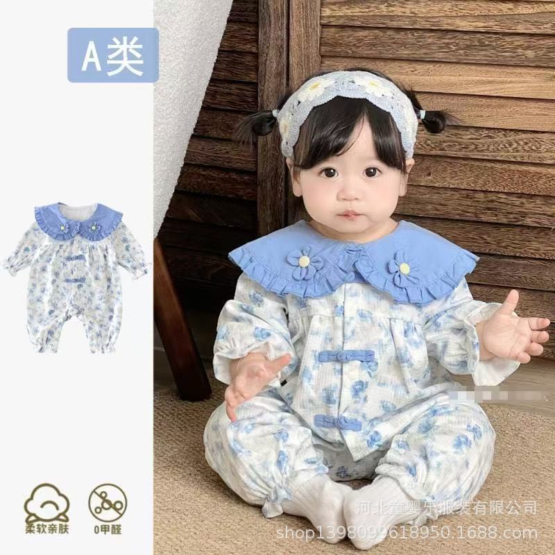 Baby girl's long-sleeved romper, stylish and fashionable, perfect for newborns, full-month celebrations, outings, and 100-day milestones. newborn baby clothes, one-piece jumpsuit, suitable for spring and autumn