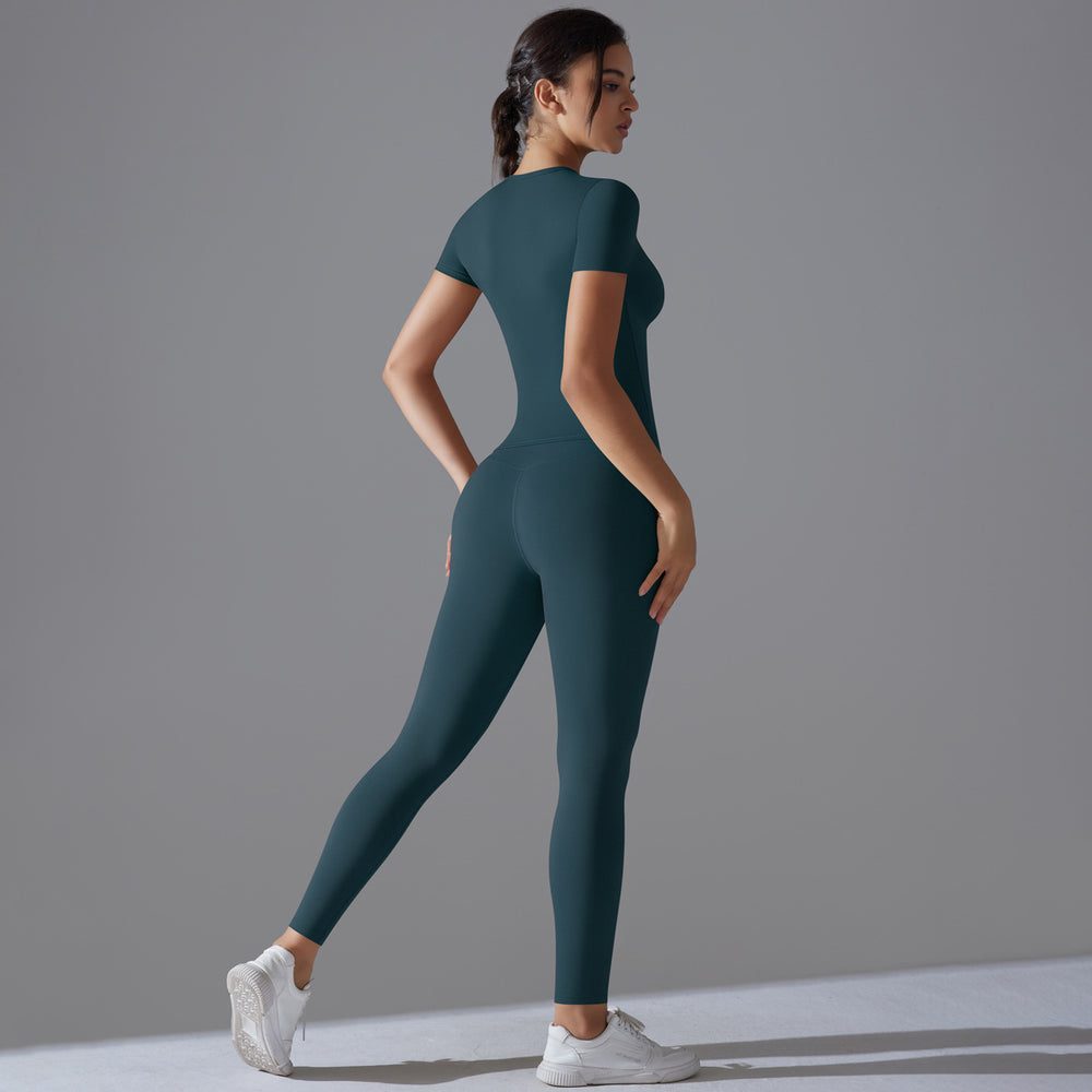 new nude feel compression short-sleeve yoga set - high-waisted, butt-lifting, quick-dry running & fitness activewear two-piece