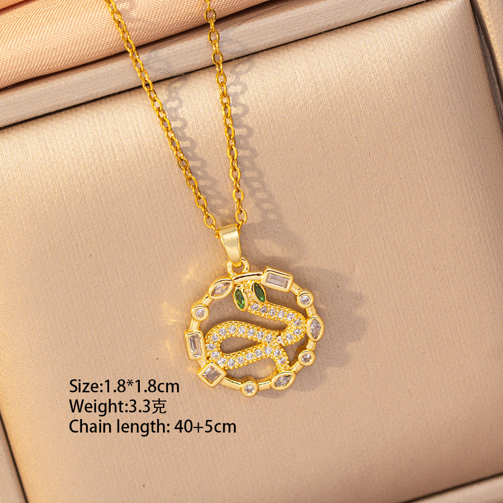 [copper inlaid with zirconium] cross-border hot-selling snake-shaped necklace for women, personalized fashion stainless steel elegant accessible luxury clavicle chain jewelry