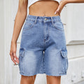 Fashion cross-border summer new arrival  women's shorts workwear half length side flap pocket pantsstraight-leg american denim shorts