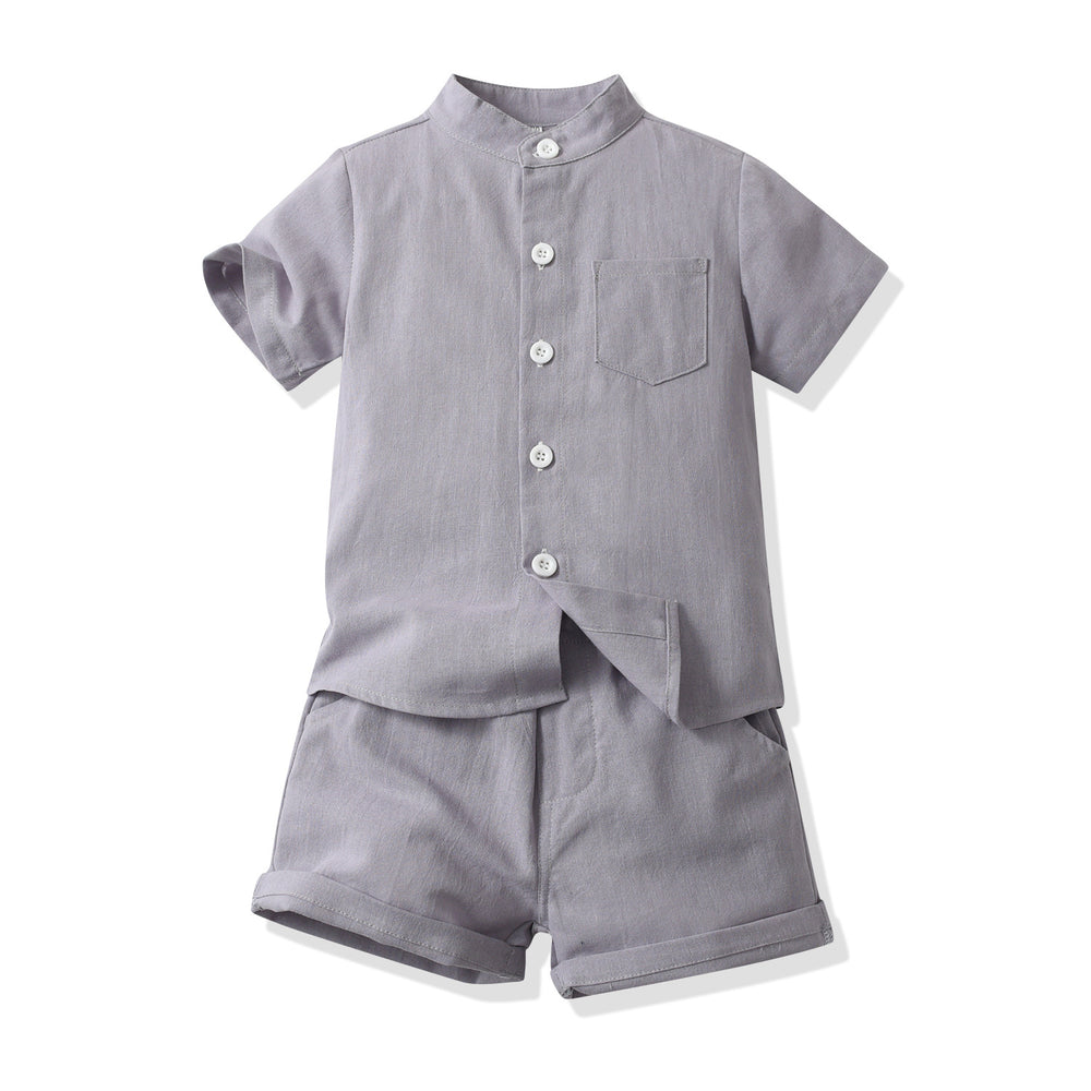 Boys' summer outfit set: new summer shirt from factory direct - stand collar, short sleeve - wholesale & customization available