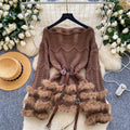 Pure desire hot girl heavy industry fur patchwork cut outlong sleevesknittingtops women's fashion straps waist classysensesweater