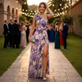 e-commerce amazon 2026 new summer slim-fit, waist-defining, one-shoulder, printed, slit maxi dress