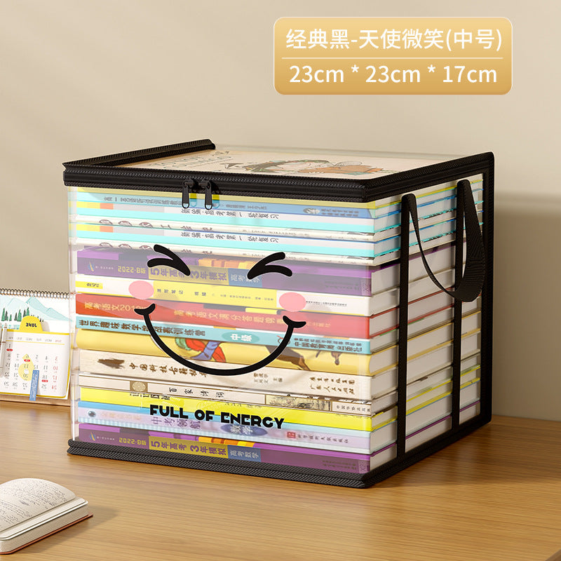 Book storage box Student classroom household dust-proof transparent book box bag Desktop bookshelf Old book sorting storage bag
