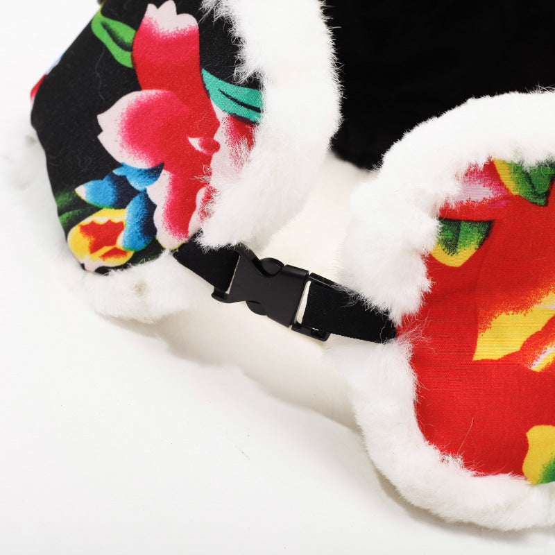 Cross-border imitation rabbit fur winter Lei Feng hat women's trend cotton hat warm ear protection fleece Northeast big old flower cloth youth hat