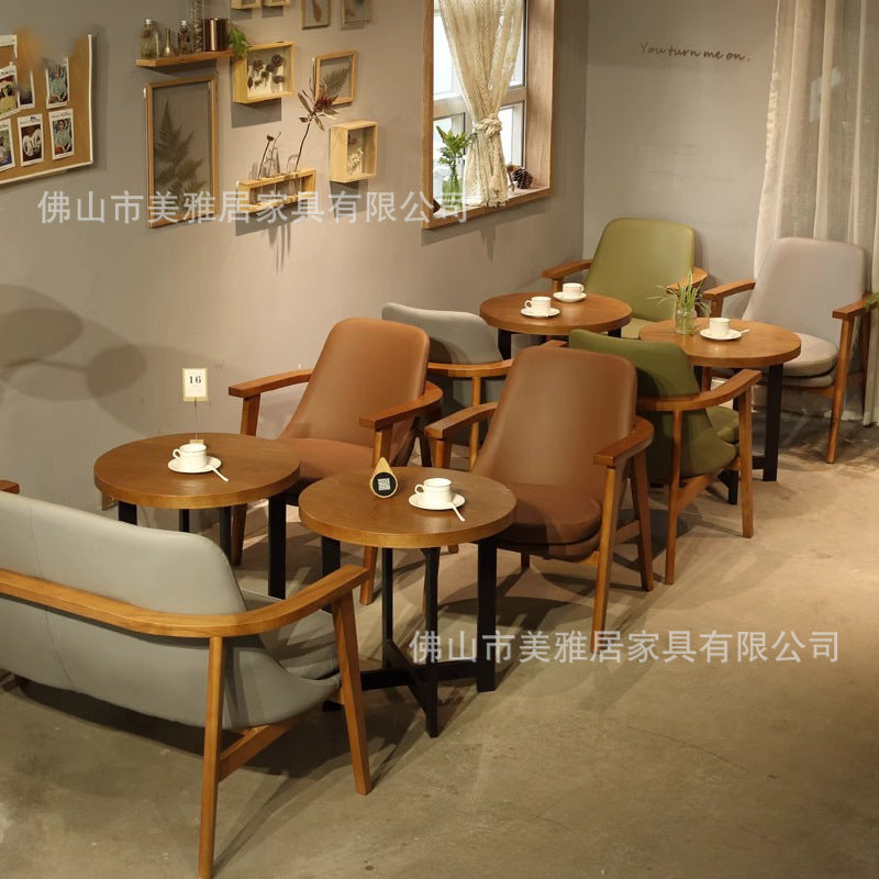 Cafe Solid wood back chair Restaurant Dessert milk tea shop Leisure sofa Table and chair combination Rest area Card seat
