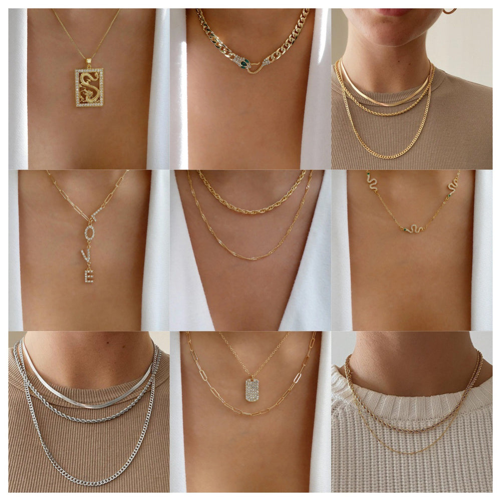 Wholesale alloy pendants: european and american cross-border personalized square necklaces for women - unique, irregular, multi-layered snake chain necklaces