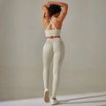 New seamless yoga set: high-waisted peach lift leggings with criss-cross back bra - sweat-wicking workout outfit for running and fitness