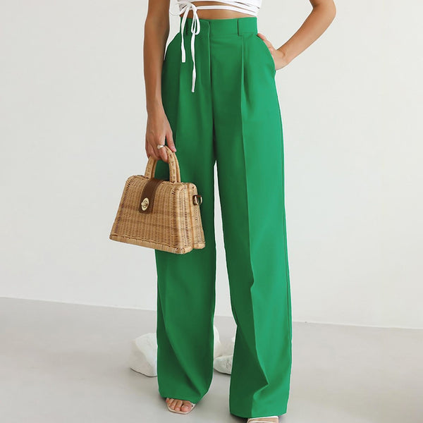 Green commuting wide feet loose casual trousers autumn 2024 European and American new fashion  versatile trousers women