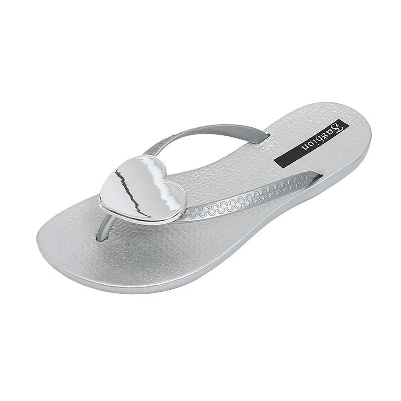 Women's flip-flops: comfortable, minimalist, non-slip, thick-soled, fairy-tale style, sweet beach sandals, heart-shaped slippers, korean casual