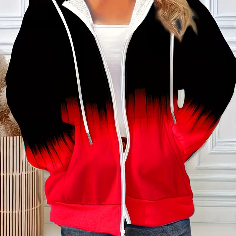 hot-selling plus-size women's zip-up hoodie, new casual long-sleeve hooded sweatshirt jacket, dropshipping available