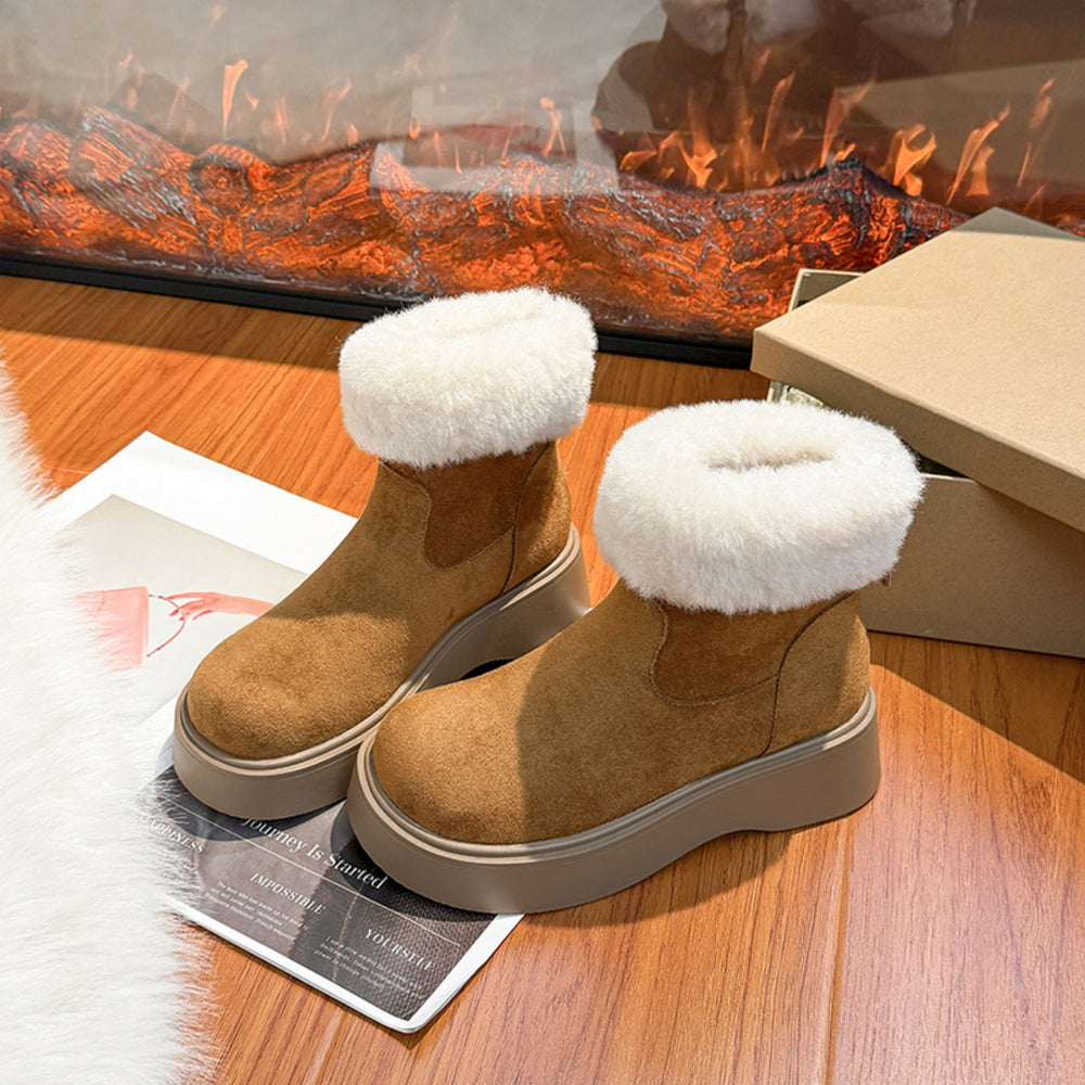 Retro suede thick soleboots women's 2025winternew arrivalfleece-linedheattech snow boots birkenstock shoes cotton shoes short boots